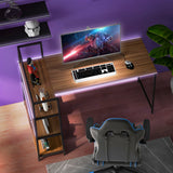NNECW L-Shaped Computer Desk with 3-Tier Storage Shelf for Office-Brown