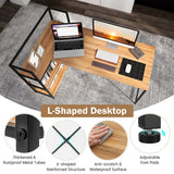 NNECW L-Shaped Computer Desk with 3-Tier Storage Shelf for Office-Brown