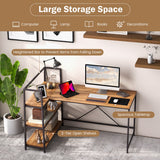 NNECW L-Shaped Computer Desk with 3-Tier Storage Shelf for Office-Brown