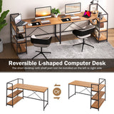 NNECW L-Shaped Computer Desk with 3-Tier Storage Shelf for Office-Brown