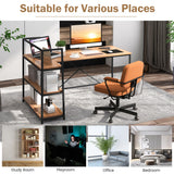 NNECW L-Shaped Computer Desk with 3-Tier Storage Shelf for Office-Brown
