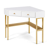 NNECW Corner Computer Desk with 2 Large Drawers & Storage Shelf for Office
