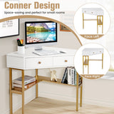 NNECW Corner Computer Desk with 2 Large Drawers & Storage Shelf for Office