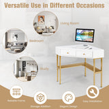 NNECW Corner Computer Desk with 2 Large Drawers & Storage Shelf for Office