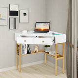 NNECW Corner Computer Desk with 2 Large Drawers & Storage Shelf for Office