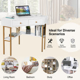 NNECW Triangular Corner Computer Desk with 2 Drawers and Storage Shelves-White