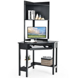 NNECW Corner Computer Desk with Hutch for Study &amp Writing-Black