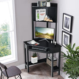 NNECW Corner Computer Desk with Hutch for Study &amp Writing-Black