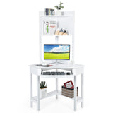 NNECW Corner Computer Desk with Hutch for Study &amp Writing-White