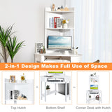 NNECW Corner Computer Desk with Hutch for Study &amp Writing-White