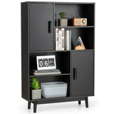 NNECW 4-Tier Wooden Bookcase with 2 Doors &amp 4 Open Shelf-Black