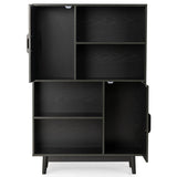 NNECW 4-Tier Wooden Bookcase with 2 Doors &amp 4 Open Shelf-Black