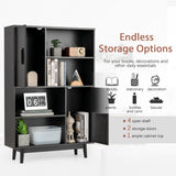 NNECW 4-Tier Wooden Bookcase with 2 Doors &amp 4 Open Shelf-Black