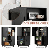 NNECW 4-Tier Wooden Bookcase with 2 Doors &amp 4 Open Shelf-Black