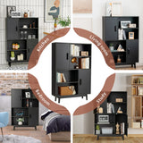 NNECW 4-Tier Wooden Bookcase with 2 Doors &amp 4 Open Shelf-Black