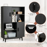 NNECW 4-Tier Wooden Bookcase with 2 Doors &amp 4 Open Shelf-Black