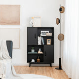 NNECW 4-Tier Wooden Bookcase with 2 Doors &amp 4 Open Shelf-Black
