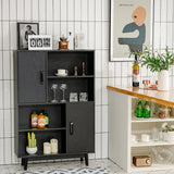 NNECW 4-Tier Wooden Bookcase with 2 Doors &amp 4 Open Shelf-Black