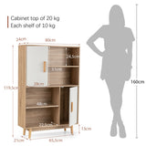 NNECW Freestanding Wooden Sideboard Storage Cabinet with 2 Doors and 4 Shelves-White