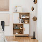 NNECW Freestanding Wooden Sideboard Storage Cabinet with 2 Doors and 4 Shelves-White