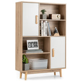 NNECW Freestanding Wooden Sideboard Storage Cabinet with 2 Doors and 4 Shelves-White