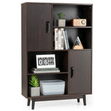 NNECW 4-Tier Wooden Bookcase with 2 Doors &amp 4 Open Shelf-Coffee