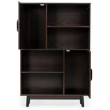 NNECW 4-Tier Wooden Bookcase with 2 Doors &amp 4 Open Shelf-Coffee