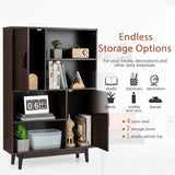 NNECW 4-Tier Wooden Bookcase with 2 Doors &amp 4 Open Shelf-Coffee