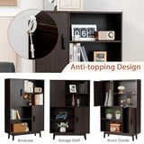 NNECW 4-Tier Wooden Bookcase with 2 Doors &amp 4 Open Shelf-Coffee