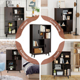 NNECW 4-Tier Wooden Bookcase with 2 Doors &amp 4 Open Shelf-Coffee