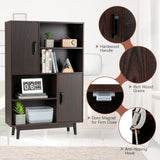 NNECW 4-Tier Wooden Bookcase with 2 Doors &amp 4 Open Shelf-Coffee