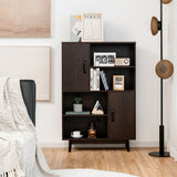 NNECW 4-Tier Wooden Bookcase with 2 Doors &amp 4 Open Shelf-Coffee