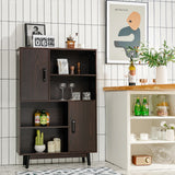 NNECW 4-Tier Wooden Bookcase with 2 Doors &amp 4 Open Shelf-Coffee