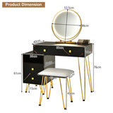 NNECW Makeup Vanity Set with Lighted Mirror &amp Storage Cabinet-Black