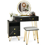 NNECW Makeup Vanity Set with Lighted Mirror &amp Storage Cabinet-Black