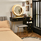 NNECW Makeup Vanity Set with Lighted Mirror &amp Storage Cabinet-Black