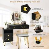 NNECW Makeup Vanity Set with Lighted Mirror &amp Storage Cabinet-Black