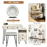 NNECW Makeup Vanity Set with Lighted Mirror &amp Storage Cabinet-White