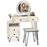 NNECW Makeup Vanity Set with Lighted Mirror &amp Storage Cabinet-White