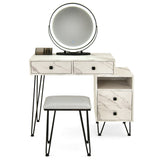 NNECW Makeup Vanity Set with Lighted Mirror &amp Storage Cabinet-White