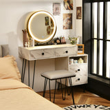 NNECW Makeup Vanity Set with Lighted Mirror &amp Storage Cabinet-White