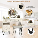NNECW Makeup Vanity Set with Lighted Mirror &amp Storage Cabinet-White