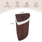 NNECW Bamboo Corner Laundry Hamper with Lid & PU Handle for Bedroom/Bathroom