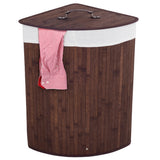NNECW Bamboo Corner Laundry Hamper with Lid & PU Handle for Bedroom/Bathroom