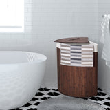 NNECW Bamboo Corner Laundry Hamper with Lid & PU Handle for Bedroom/Bathroom