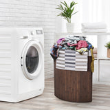 NNECW Bamboo Corner Laundry Hamper with Lid & PU Handle for Bedroom/Bathroom