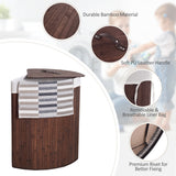NNECW Bamboo Corner Laundry Hamper with Lid & PU Handle for Bedroom/Bathroom