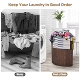 NNECW Bamboo Corner Laundry Hamper with Lid & PU Handle for Bedroom/Bathroom