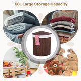 NNECW Bamboo Corner Laundry Hamper with Lid & PU Handle for Bedroom/Bathroom