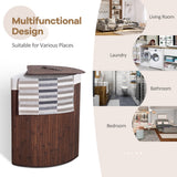 NNECW Bamboo Corner Laundry Hamper with Lid & PU Handle for Bedroom/Bathroom